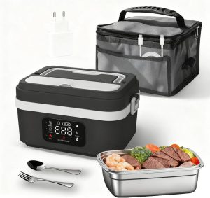 Je ne dispose pas de marque ni de modèle explicite dans le titre brut fourni. Le titre décrit uniquement les caractéristiques du produit (capacité 1L, batterie, minuterie, acier inox, 6 niveaux, écran LED, usage voiture bureau chantier) sans identifier de fabricant